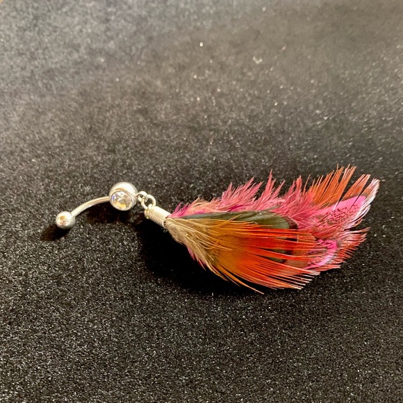 Real Feather Bohemian Belly Button Ring - Picture 9 of 11